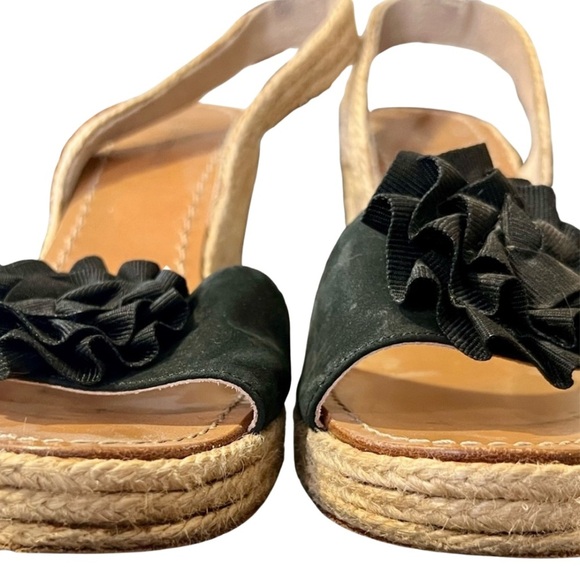 Kate Spade Black Suede Espadrille Wedge Sandals with Ribbon Flower Accent - Picture 5 of 9